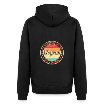 Wolfram Der Mann Der Mythos Die Legende - Unisex Premium Bio Zip Hoodie - Schwarz - Hinten - Nico (187cm)