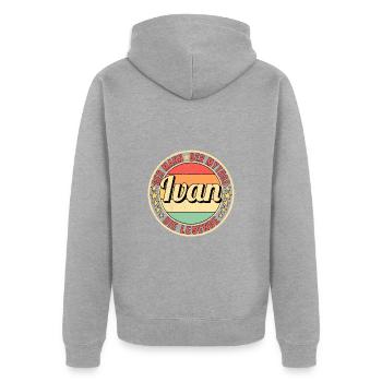 Ivan Der Mann Der Mythos Die Legende - Unisex Premium Bio Zip Hoodie - Grau meliert - Hinten - Nico (187cm)
