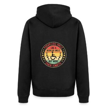Rollifahrer Rollstuhlfahrer Onkel - Unisex Premium Bio Zip Hoodie - Schwarz - Hinten - Nico (187cm)