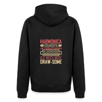 Mundharmonika Mundharmonikaspieler Opa - Unisex Premium Bio Zip Hoodie - Schwarz - Hinten - Nico (187cm)