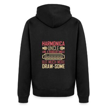 Mundharmonika Mundharmonikaspieler Onkel - Unisex Premium Bio Zip Hoodie - Schwarz - Hinten - Nico (187cm)