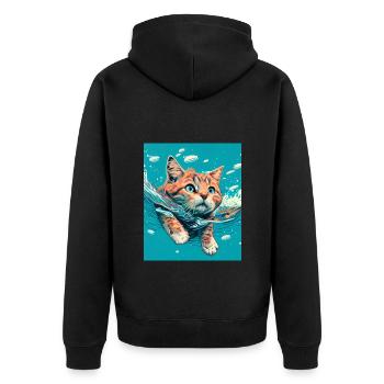 Red cat swimming in the water - Unisex Premium Organic Zip Hoodie - black - Back - Nico (187cm)