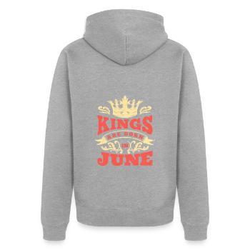Kings Are Born In June Juni - Unisex Premium Organic Zip Hoodie - heather grey - Back - Nico (187cm)
