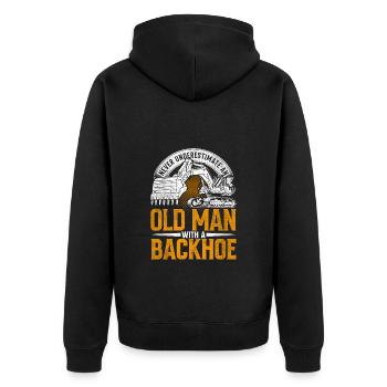 Baggerfahrer Alter Mann - Unisex Premium Bio Zip Hoodie - Schwarz - Hinten - Nico (187cm)