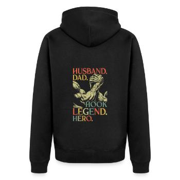 Arm Wrestling Husband Dad Hook Legend Hero - Unisex Premium Organic Zip Hoodie - black - Back - Nico (187cm)