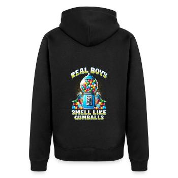Kaugummiautomat Real Boys Smell Like Gumballs - Unisex Premium Organic Zip Hoodie - black - Back - Nico (187cm)
