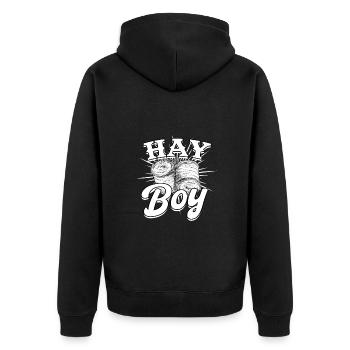 Landwirt Strohballen Heuballen Hay Boy - Unisex Premium Bio Zip Hoodie - Schwarz - Hinten - Nico (187cm)