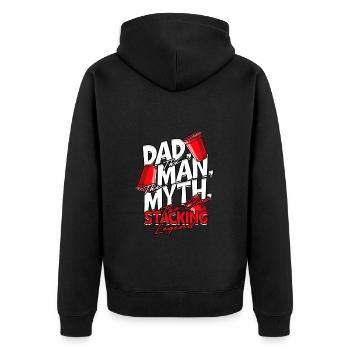 Dad The Man The Myth The Cup Stacking Legend - Unisex Premium Bio Zip Hoodie - Schwarz - Hinten - Nico (187cm)