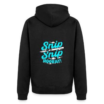 Vasektomie Snip Snip Hooray - Unisex Premium Bio Zip Hoodie - Schwarz - Hinten - Nico (187cm)