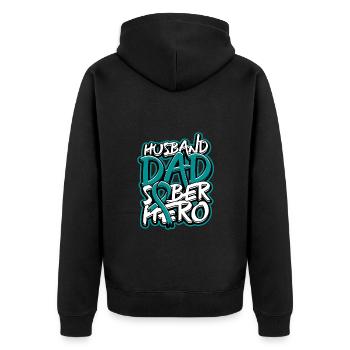 detox withdrawal husband dad sober hero - Unisex Premium Organic Zip Hoodie - black - Back - Nico (187cm)