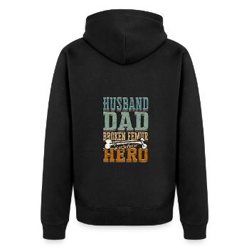 Beinbruch Gebrochener Oberschenkel Vater - Unisex Premium Bio Zip Hoodie - Schwarz - Hinten - Nico (187cm)