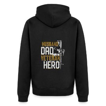 Dysfunktionaler Veteran Husband Dad Veteran Hero - Unisex Premium Bio Zip Hoodie - Schwarz - Hinten - Nico (187cm)