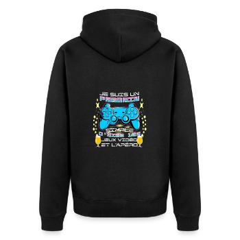 Maillot parrain gamer bière t-shirt idée cadeau - Veste à capuche bio Premium Unisexe - noir - Dos - Nico (187cm)