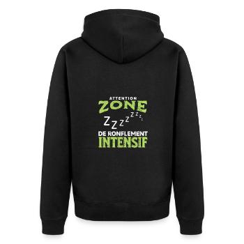 Attention zone de ronflement intensif t-shirt - Veste à capuche bio Premium Unisexe - noir - Dos - Nico (187cm)