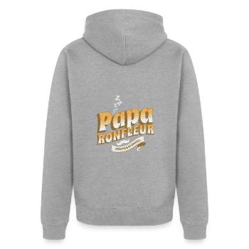 Papa ronfleur professionnel t-shirt ronflement - Veste à capuche bio Premium Unisexe - gris chiné - Dos - Nico (187cm)