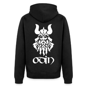 Nordischer Gott Odin (weiß) - Unisex Premium Bio Zip Hoodie - Schwarz - Hinten - Nico (187cm)