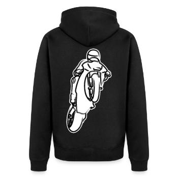 Wheelie extrême avec moto à la course - B/W - Veste à capuche bio Premium Unisexe - noir - Dos - Nico (187cm)