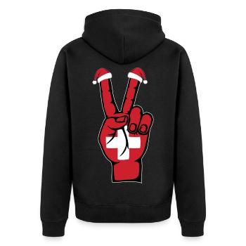 Schweiz Flagge Weihnachten Peace Symbol - Unisex Premium Bio Zip Hoodie - Schwarz - Hinten - Nico (187cm)