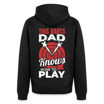 Dieser Darter Vater weiß wie man spielt - Unisex Premium Bio Zip Hoodie - Schwarz - Hinten - Nico (187cm)
