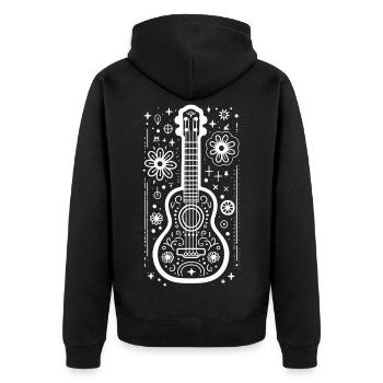 Ukulele Zeichnung - Unisex Premium Bio Zip Hoodie - Schwarz - Hinten - Nico (187cm)