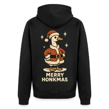 Weihnachtsgans Fröhliche Honkmas Lustige Familie Weihnachten - Unisex Premium Bio Zip Hoodie - Schwarz - Hinten - Nico (187cm)