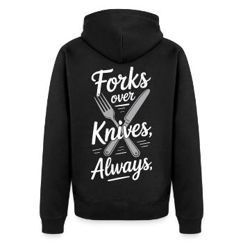 Nutritionist Forks Over Knives Always Dietitian - Unisex Premium Bio Zip Hoodie - Schwarz - Hinten - Nico (187cm)
