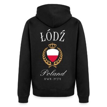 Łódź Polen Wappen Krone – Reise Souvenir - Unisex Premium Bio Zip Hoodie - Schwarz - Hinten - Nico (187cm)