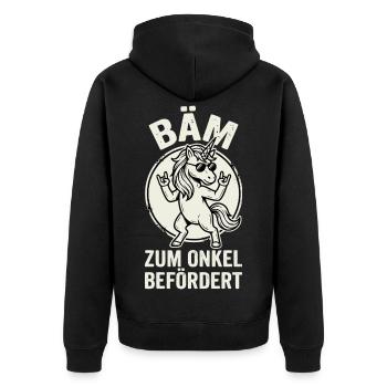 Einhorn Onkel Familie Lustig - Unisex Premium Bio Zip Hoodie - Schwarz - Hinten - Nico (187cm)