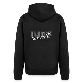 Konzert Ukulele schwarz weiß - Unisex Premium Bio Zip Hoodie - Schwarz - Hinten - Nico (187cm)