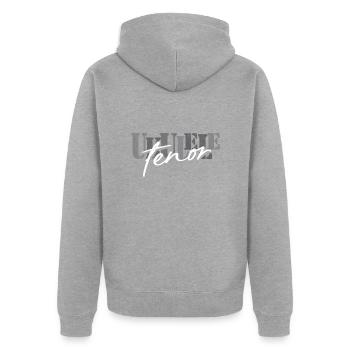 Tenor Ukulele schwarz weiß - Unisex Premium Bio Zip Hoodie - Grau meliert - Hinten - Nico (187cm)