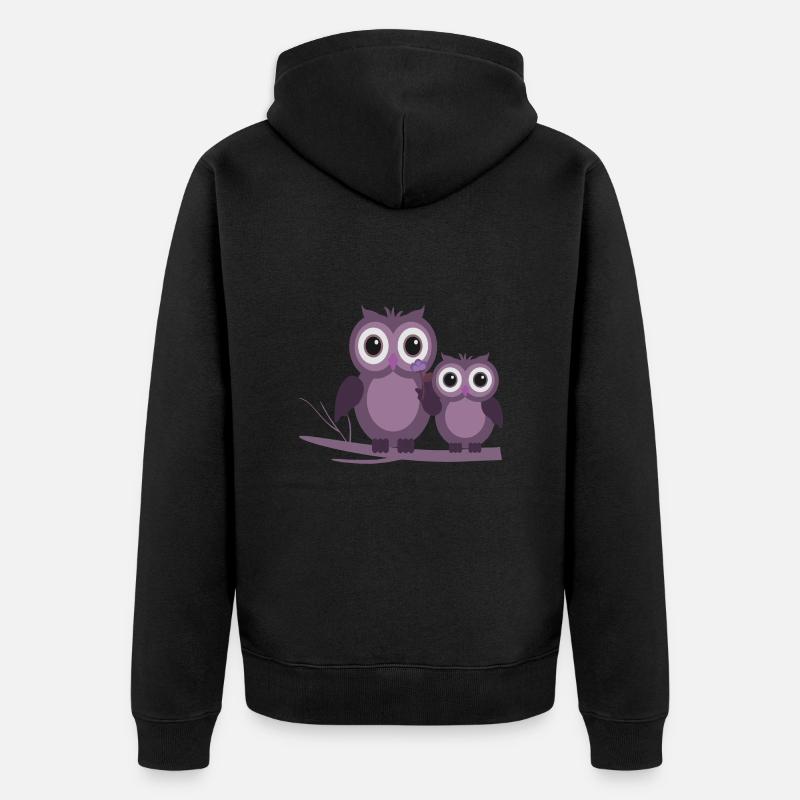 zwei Eulen Lila Pflaume Flieder - Unisex Premium Bio Zip Hoodie - Schwarz