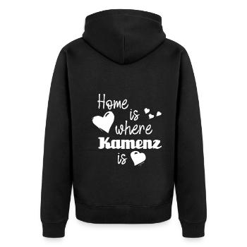 Zuhause in Kamenz - Home is where Kamenz is - Unisex Premium Bio Zip Hoodie - Schwarz - Hinten - Nico (187cm)