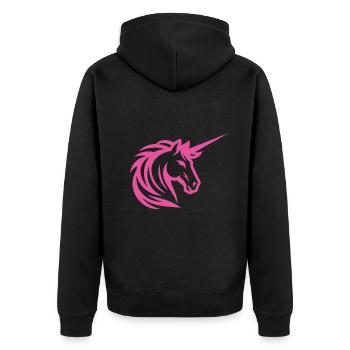 Rosa Einhorn " Pink Unicorn Design" - Unisex Premium Bio Zip Hoodie - Schwarz - Hinten - Nico (187cm)