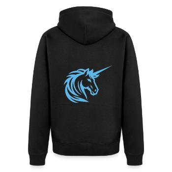 Blue Unicorn - Simple Design - Unisex Premium Organic Zip Hoodie - black - Back - Nico (187cm)