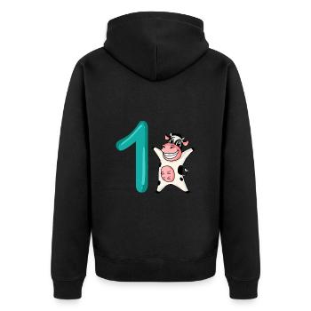 1 an - Inscription à l’école - Motif vache - Numéro 1 - Veste à capuche bio Premium Unisexe - noir - Dos - Nico (187cm)