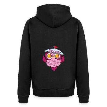 Eule im Pärchenlook mit Deckel ohne Topf - Unisex Premium Bio Zip Hoodie - Schwarz - Hinten - Nico (187cm)