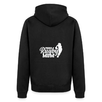 Proud Rugby Mom Football Sport Spieler - Unisex Premium Bio Zip Hoodie - Schwarz - Hinten - Nico (187cm)