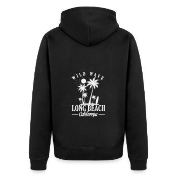 Wild Wave long Beach California surfing - Unisex Premium Organic Zip Hoodie - black - Back - Nico (187cm)