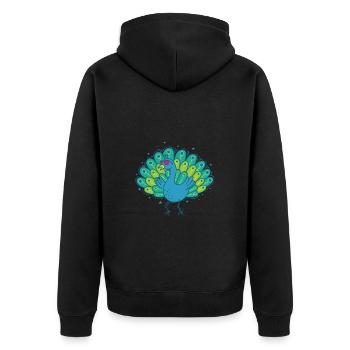 cooler Pfau mit Sonnenbrille Vogel Federn - Unisex Premium Bio Zip Hoodie - Schwarz - Hinten - Nico (187cm)