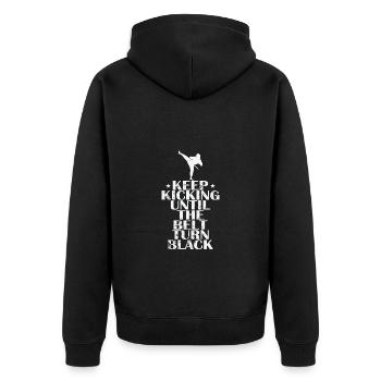 Keep Kicking Until The Belt Turn Black Taekwondo - Unisex Premium Bio Zip Hoodie - Schwarz - Hinten - Nico (187cm)