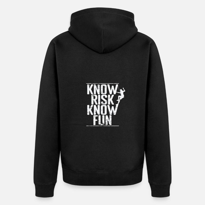 Know Risk Know Fun Bouldern - Unisex Premium Bio Zip Hoodie - Schwarz