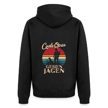 Cool Grandpas Go Hunting Retro Grandpa - Unisex Premium Organic Zip Hoodie - black - Back - Nico (187cm)