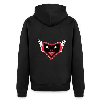 Teufel Design, das teuflische Gesicht - Unisex Premium Bio Zip Hoodie - Schwarz - Hinten - Nico (187cm)