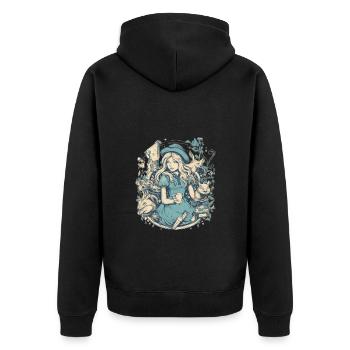 Dessin moderne d’Alice au pays des merveilles - Veste à capuche bio Premium Unisexe - noir - Dos - Nico (187cm)
