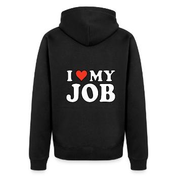 I love my job - I love my work - Unisex Premium Organic Zip Hoodie - black - Back - Nico (187cm)