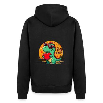 Valentine's Day Valentine Dinosaur Heart In Love - Unisex Premium Organic Zip Hoodie - black - Back - Nico (187cm)