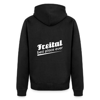 Freital - Stadt best place ever - Unisex Premium Bio Zip Hoodie - Schwarz - Hinten - Nico (187cm)