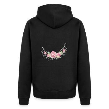 Rosen-Zweig. Zum Personalisieren. - Unisex Premium Bio Zip Hoodie - Schwarz - Hinten - Nico (187cm)
