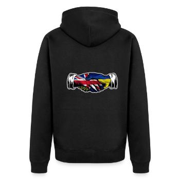 I Stand With Ukraine UK British Flag - Unisex Premium Organic Zip Hoodie - black - Back - Nico (187cm)