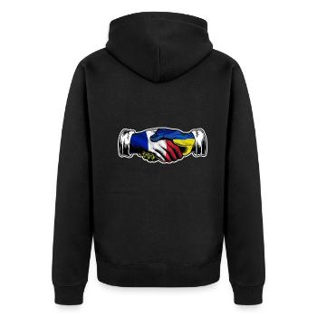 Ich stehe mit der Ukraine Frankreich Französische Flagge - Unisex Premium Bio Zip Hoodie - Schwarz - Hinten - Nico (187cm)